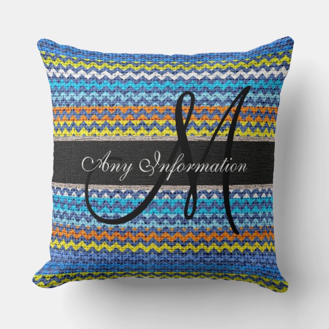 Monogram Chevron Burlap Rustic #18 Throw Pillow (Front)