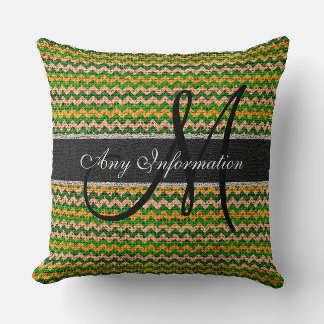 Monogram Chevron Burlap Rustic #36 Throw Pillow (Front)