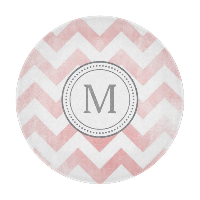 Monogram Chevron Cutting Board- pink-gray Board (Front)