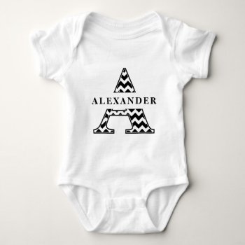 Monogram Chevron Letter A || Personalize Baby Name Baby Bodysuit by MalaysiaGiftsShop at Zazzle