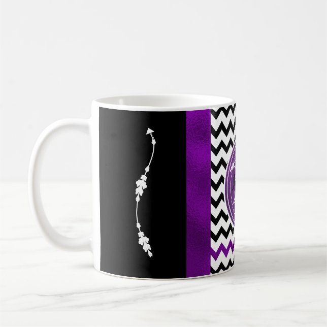 Monogram Chevron Pattern Black & Purple Foil Coffee Mug (Left)