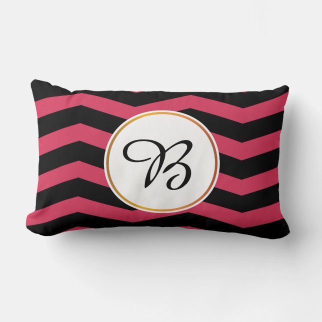 monogram & chevron patterned lumbar pillow (Front)