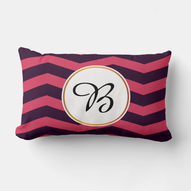 monogram & chevron patterned lumbar pillow (Front)
