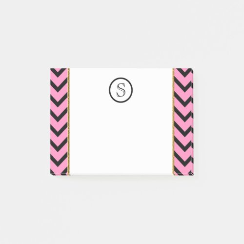 Monogram chevron personalized pink black gold post_it notes