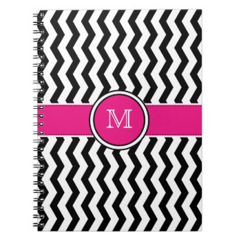 Monogram Chevron Stripes With Pink Spiral Notebook by stripedhope at Zazzle