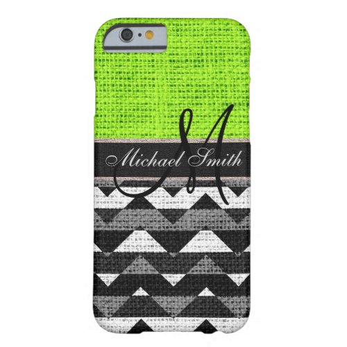 Monogram Chevron Zigzag Burlap Jute 2 Barely There iPhone 6 Case