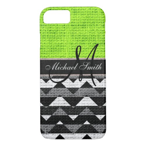 Monogram Chevron Zigzag Burlap Jute 2 iPhone 87 Case