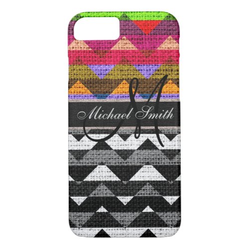 Monogram Chevron Zigzag Burlap Jute 3 iPhone 87 Case