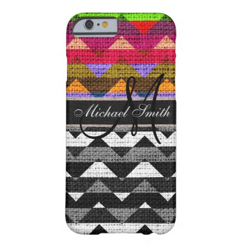 Monogram Chevron Zigzag Burlap Jute 3 Barely There iPhone 6 Case