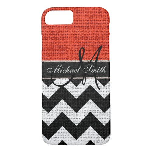 Monogram Chevron Zigzag Burlap Jute iPhone 87 Case