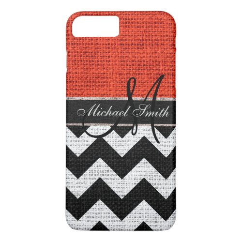 Monogram Chevron Zigzag Burlap Jute iPhone 8 Plus7 Plus Case