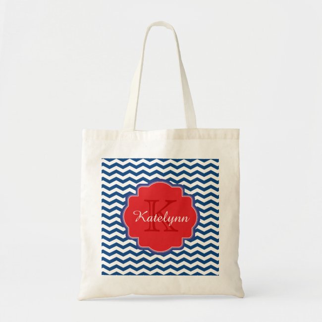Monogram Chevron Zigzag Custom Tote Bag
