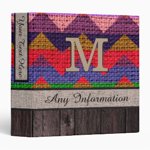 Monogram Chevron Zigzag Pattern Burlap Look Wood 7 Binder