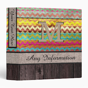 Monogram Chevron Zigzag Pattern Look Wood #3 Binder