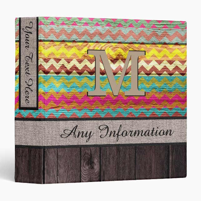 Monogram Chevron Zigzag Pattern Look Wood #3 Binder (Front/Spine)