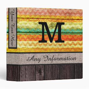 Monogram Chevron Zigzag Pattern Look Wood Binder