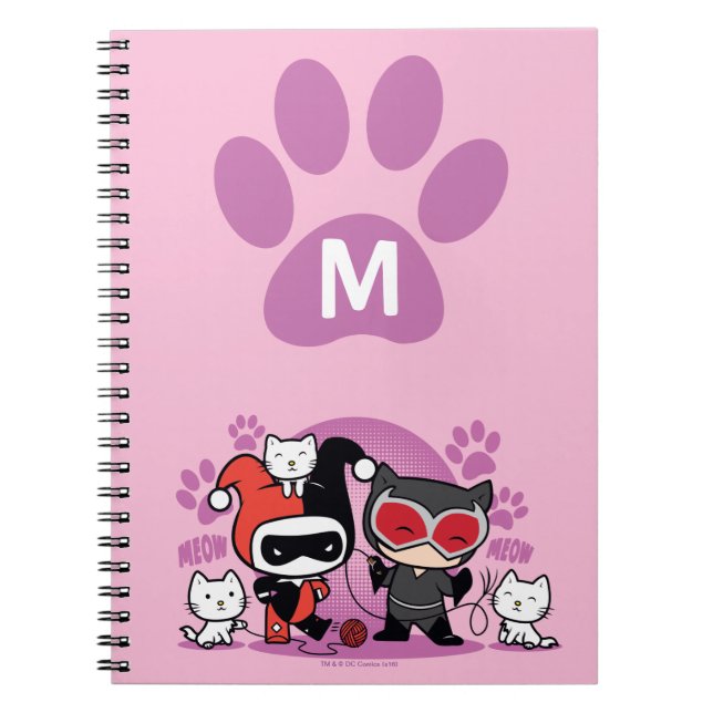 Monogram Chibi Harley Quinn & Catwoman With Cats Notebook (Front)