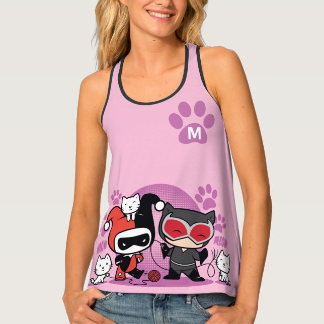 Monogram Chibi Harley Quinn & Catwoman With Cats Tank Top (Front)