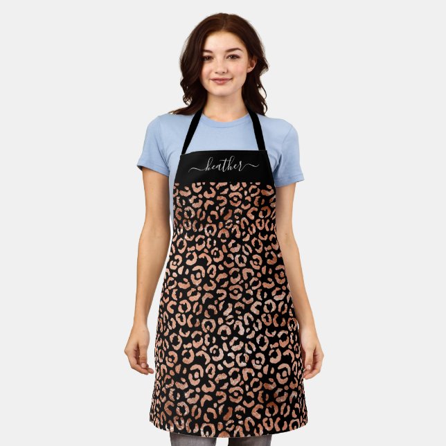 Monogram Chic Black Leopard Animal Print Apron (Worn)