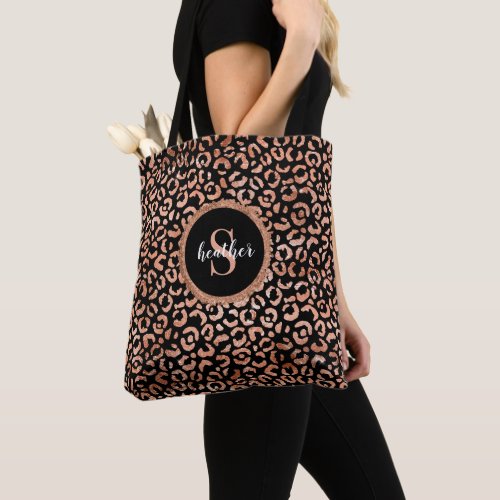 Monogram Chic Black Leopard Animal Print Tote Bag