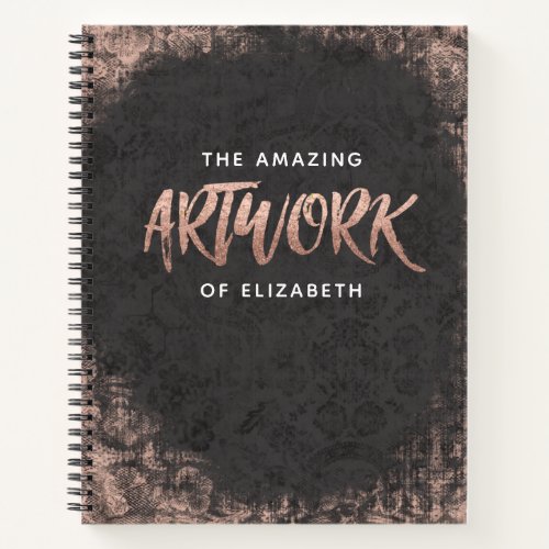 Monogram Chic Black Rose Gold Artist Sketchbook Notebook