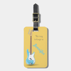 Monogram Chic Blue Electric Guitar Yellow Stripes Luggage Tag