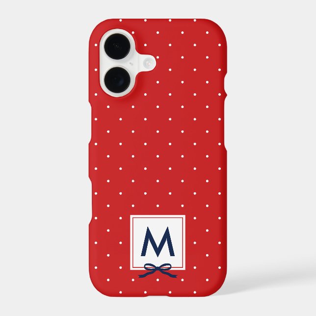 Monogram Chic Blue Ribbon Red Polka Dot Pattern Iphone Case (Back)