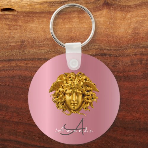 Monogram Chic Couture Gold Medusa Mask Rose Gold Keychain
