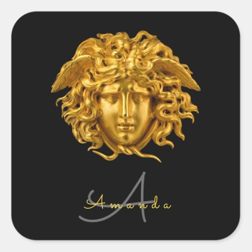 Monogram Chic Elegant Couture Gold Medusa Mask Square Sticker