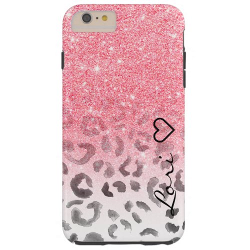 Monogram chic faux pink glitter leopard watercolor tough iPhone 6 plus case