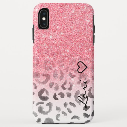 Monogram chic faux pink glitter leopard watercolor iPhone XS max case