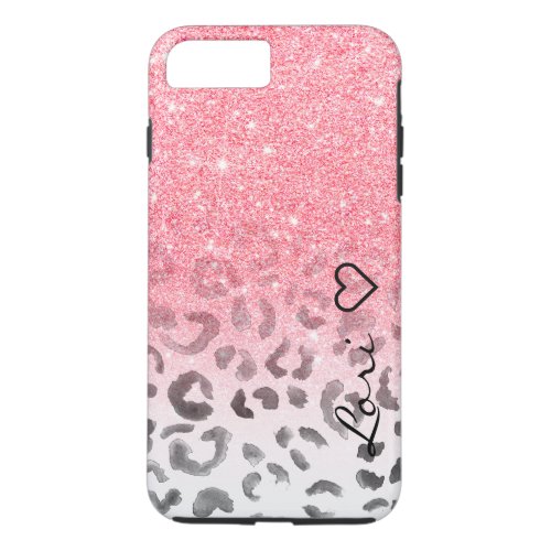 Monogram chic faux pink glitter leopard watercolor iPhone 8 plus7 plus case