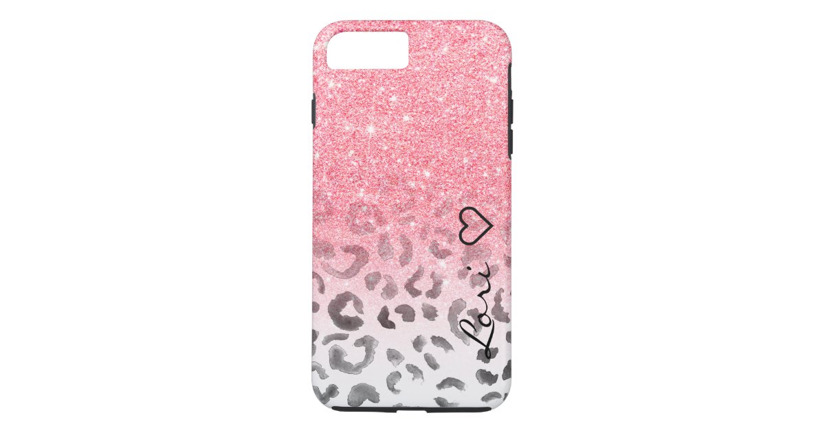 Monogram chic faux pink glitter leopard watercolor iPhone 7 plus case ...