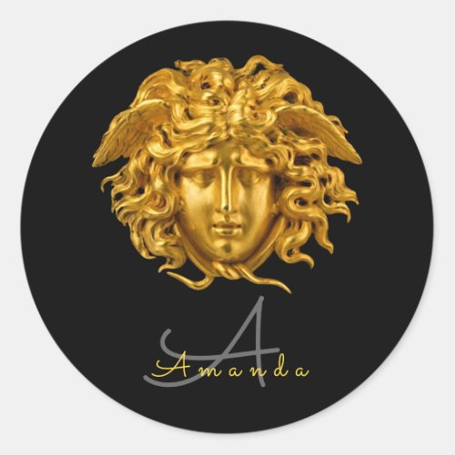 Monogram Chic French Gold Medusa Mask Classic Round Sticker