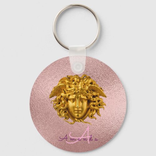 Monogram Chic French Gold Medusa Mask Rose Gold Keychain