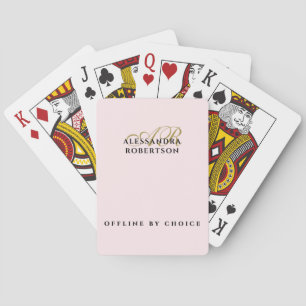 Monogram Chic Funny Inspirational Pastel Pink Gold Poker Cards