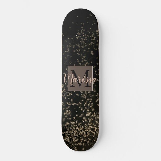 Monogram Chic Gold Confetti Personalized Skateboard (Front)