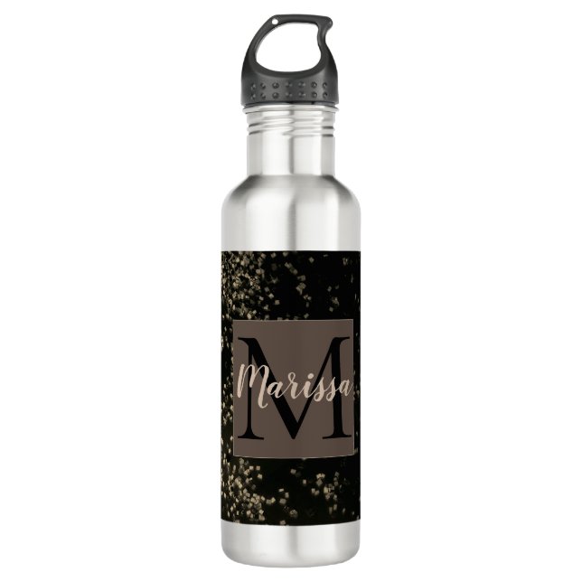 Monogram Chic Gold Confetti Stainless Steel Water Bottle (Front)