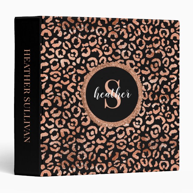 Monogram Chic Leopard Animal Print School 3 Ring Binder (Front/Spine)