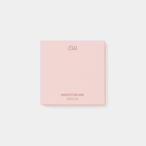 Monogram Chic Modern Minimalist Pastel Light Pink  Post_it Notes