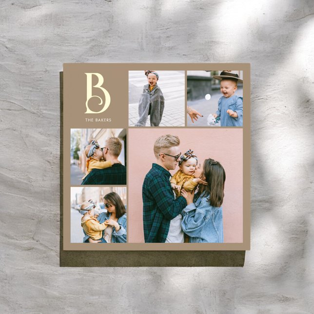 Monogram Chic Multi Photo Boho Beige Foil Prints (Creator Uploaded)