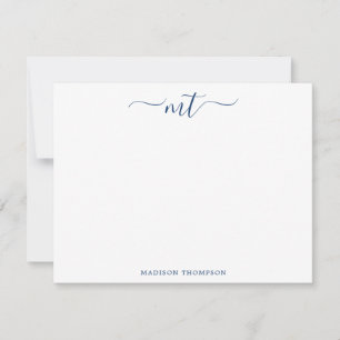 Monogram Chic Navy Blue Personalized Stationery Note Card
