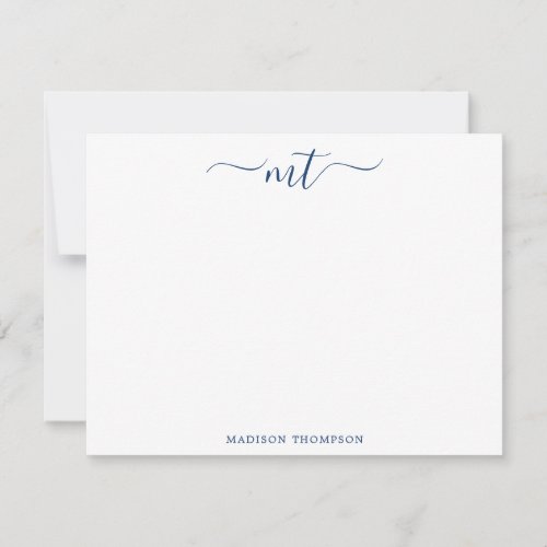 Monogram Chic Navy Blue Personalized Stationery Note Card