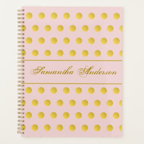 Monogram Chic Pink Gold Name Polka Dot Planner