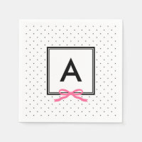 Monogram Chic Pink Ribbon Black & White Polka Dot Paper Napkin