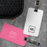 Monogram Chic Pink Ribbon Polka Dot Luggage Tag<br><div class="desc">Travel in style with this chic monogram luggage tag featuring a black bordered square with a pink ribbon against a black and white polka dot pattern. Personalize it by replacing the placeholder text. For more options such as to change the font and it's size/color or the spacing between letters click...</div>