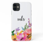 Monogram Chic Pink Watercolor Trendy Floral