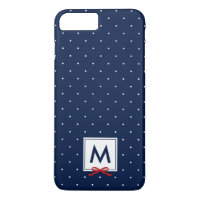 Monogram Chic Red Ribbon Blue Polka Dot Pattern iPhone 8 Plus/7 Plus Case