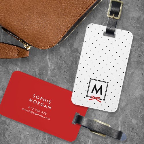 Monogram Chic Red Ribbon Polka Dot Luggage Tag