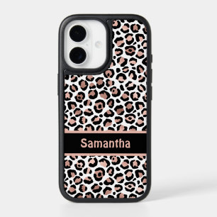 Monogram Chic Rose Gold and Black Leopard Print  iPhone 17 Case